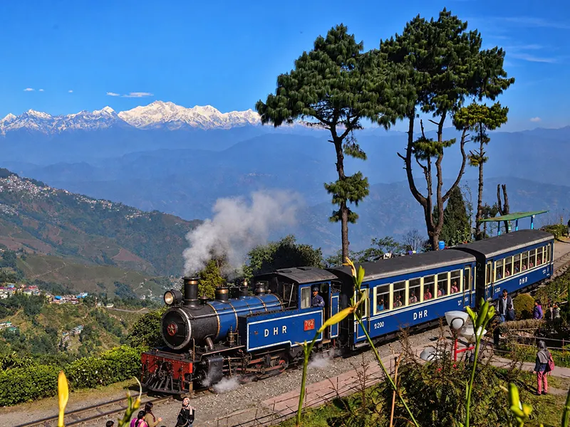 Darjeeling Himalayan Railway toy train circling Batasia Loop