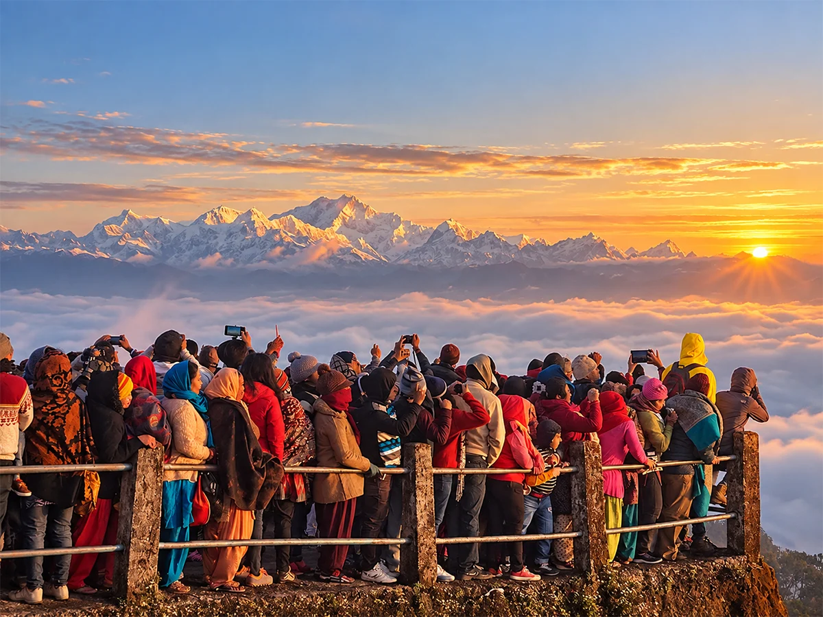 Sunrise lighting up Kanchenjunga, seen from Tiger Hill