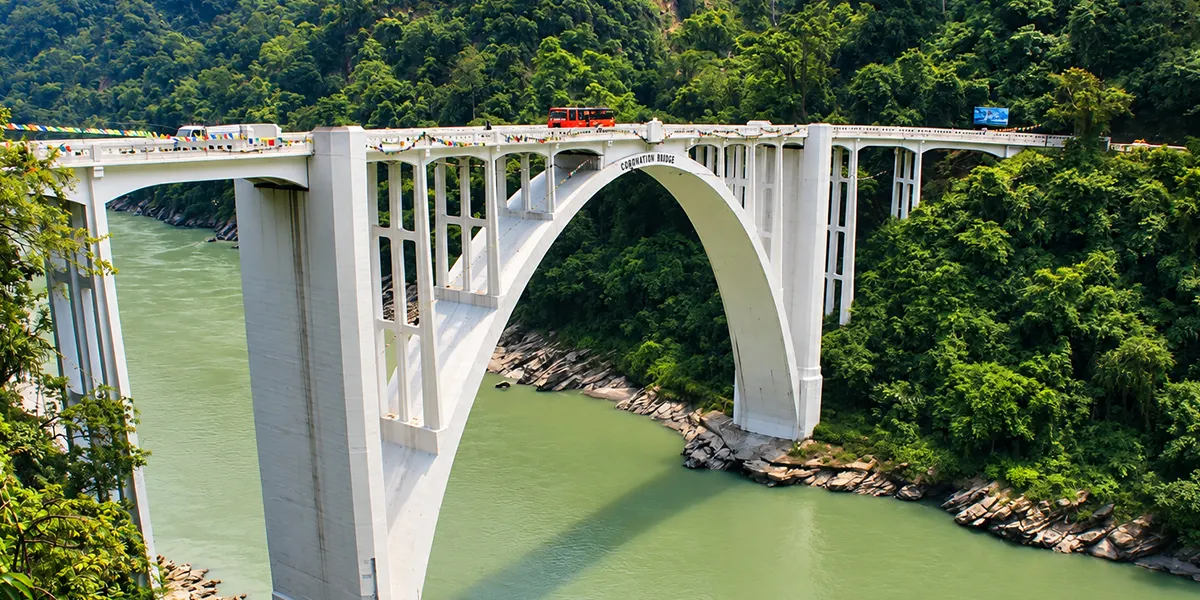 Coronation Bridge arching over the Teesta river at Sevoke